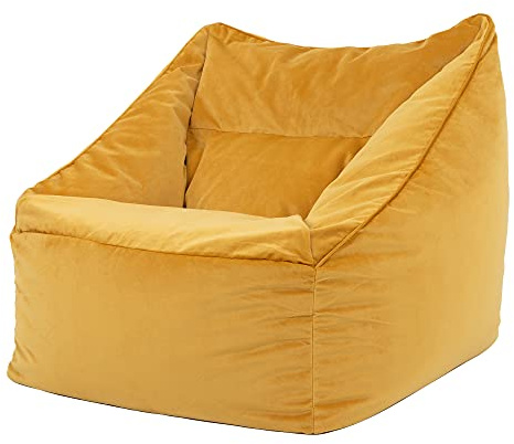 Icon Natalia Sitzsack Sessel für Erwachsene, Gelb, Flauschiger Samtstoff, Riesen Sitzsack Samt mit Füllung, Bean Bag Chair, Bequemer Sessel Wohnzimmer, Lounge, Schlafzimmer, Büro