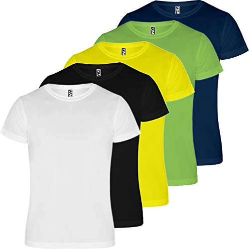 13MW Teknisk T-shirt för män | Pack 5 | Tekniskt tyg för sport | Andas | Löpning, Fitness, Fotboll, Padel (4-ombination, XL)