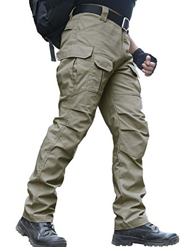zuoxiangru Vattentäta byxor för män Rak passform Tactical Combat Army Cargo arbetsbyxor med flera fickor (#56 kaki, Tag XL)