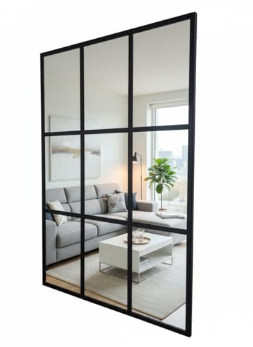 THEROSE Espejo Ventana, Espejo Industrial, Aluminio Negro 120 x 80 cm