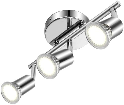 Aigostar Lámpara de Techo LED Focos， Plafón con Focos GU10 3 Luces para Ángulo Ajustable y Giratorio para Interior Focos de Techo Orientables para Dormitorio Cocina (Sin bombillas)