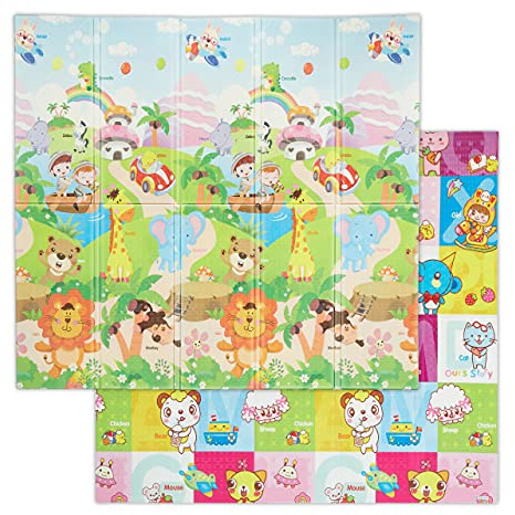 Relaxdays Spielmatte Safari, faltbar, schadstofffrei, abwaschbar, 195x175 cm, XPE-Schaumstoff, Spielteppich Kinder, bunt