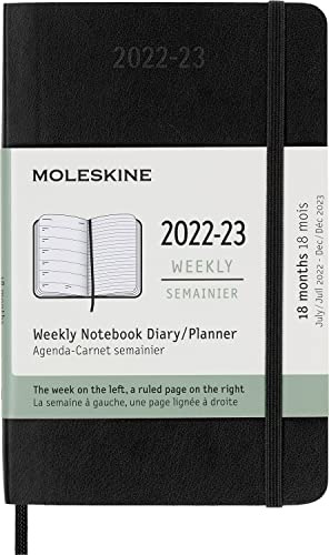 Moleskine - 18 Monate Wochenplaner, Terminkalender 2022/2023, Wochenplaner mit Weichem Einband und Gummibandverschluss, Maß Pocket 9 x 14 cm, Farbe: Schwarz