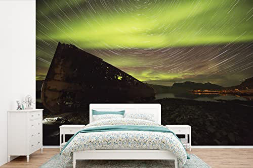 Selbstklebend Tapete Wandpapier Wandaufkleber Fototapete Tapeten Wanddeko 600x400 cm Nordlichter - Sterne - Island