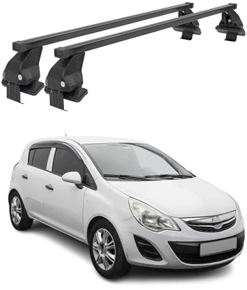 OMAC Dachträger Querträger Stahl für Opel Corsa D 2010-2014 FL 3Tür – Abschließbar – City-Crash-getestet – DIN 75302:2019 – ISO/PAS 11154:2006 – Max. 50 kg Schwarz