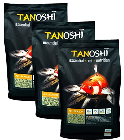 Tanoshi Koifutter - All Season 15 kg 3mm | Schwimmendes Ganzjahres Allein-Koifutter für ausgewogene Koi-Ernährung mit Lachsöl…
