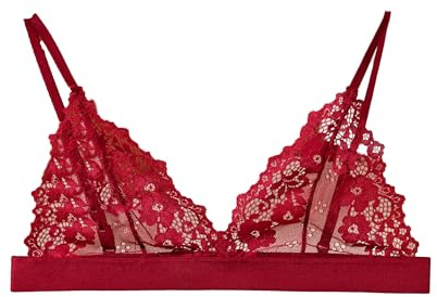 Cotorance Womens Bra No Underwire Seamless Lace Unlined Perfect Adjustable Plunge V Neck Triangle Bralettes Red 36A 36B