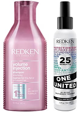 Redken Pflegeset, Volume Injection Shampoo mit reparierendem Volumen-Boost & feuchtigkeitsspendendes One United Multi-Benefit-Treatment