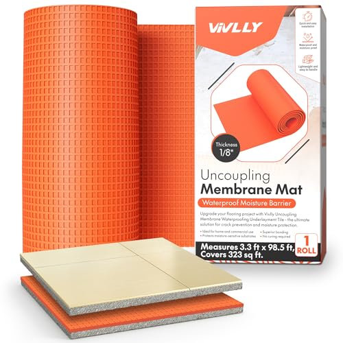 Uncoupling Membrane for Tile 323 Sq Ft (3.3 ft x 98.5 ft Roll) – Waterproof Anti-Fracture Underlayment for Shower Floors, Bathroom Tile, Stone & Concrete – Crack Isolation Mat