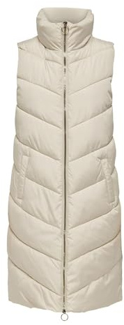 JdY JDYFINNO Long Padded Waistcoat New Noos Chaleco Moonbeam/Detalle: Cremallera Dorada Clara, XS, Moonbeam/Detalles: Cremallera Dorada Ligera, XS