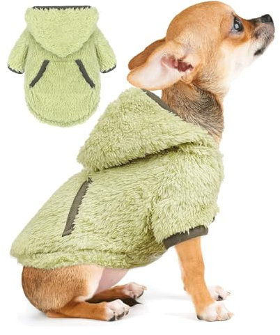 Small Dog Sweater Fleece Dog Hoodie Small Dogs Girl Boy Winter Warm Puppy Clothes for Chihuahua Teacup Yorkie Soft Stretchy Tiny Dog Outfits Cat Sweater Pet Clothing Green S