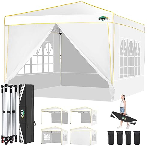COBIZI Faltpavillon 3x3m Pavillon 3x3 Wasserdicht Stabil Winterfest mit 4 Seitenwände 2.0 Pop Up Pavillon UV-Schutz 50+ Partyzelt Gartenpavillon für Strand Hochzeit Camping(Weiss)