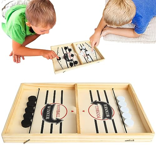 Hockey Brettspiel, Tischfußball Gewinnerspiele, Tischspiel mit Tempo Puck, Schnelles Sling Puck Spiel mit Tempo für Kinder Erwachsen, Sling Puck Brettspiele, Gewinner Holzbrett Sportspielzeug