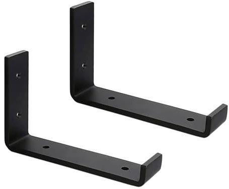 MLOQI 2 Pack Scaffold Board Shelf Brackets with Lips, 5mm Thick Heavy Duty L Wall Brackets for Shelves, Black Industrial Shelves Support (6x4/15cm x 10cm)