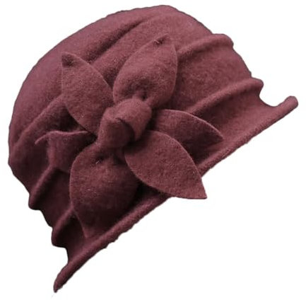 SaoBiiu Vintage-Kirchenhut für Damen, Wolle, Schlapphut, Damenhut, Wintermütze, Blumenkappe, weinrot, Einheitsgröße