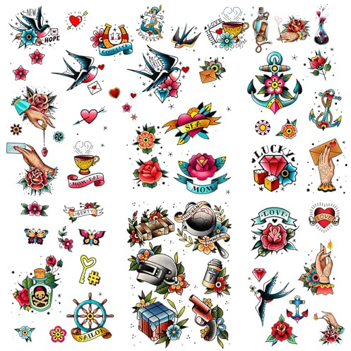 51 tattoo sets,American retro tattoos, retro and innovative designs, beautiful small tattoos, temporary tattoos for adults and kids