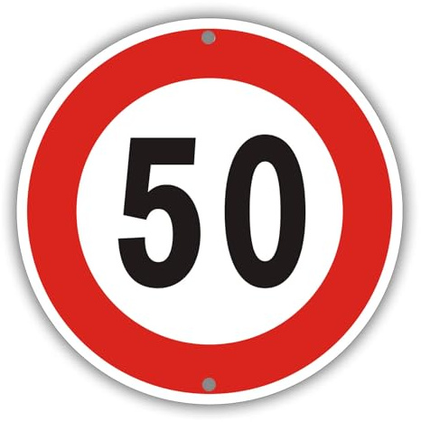 Felexdo Velocità massima: 50 km, Ø 30 cm, segnale stradale in alluminio, riflettente, resistente alle intemperie, facile installazione per esterni