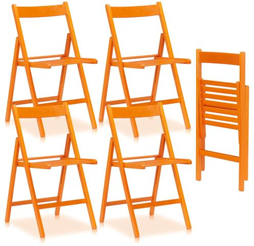 KHG 4er Set Klappstühle Holzstuhl Buche Orange, Esszimmerstuhl klappbar platzsparend, Balkonstuhl Massivholz lackiert, 45 x 79 x 50 cm Besucherstuhl, Gästestuhl