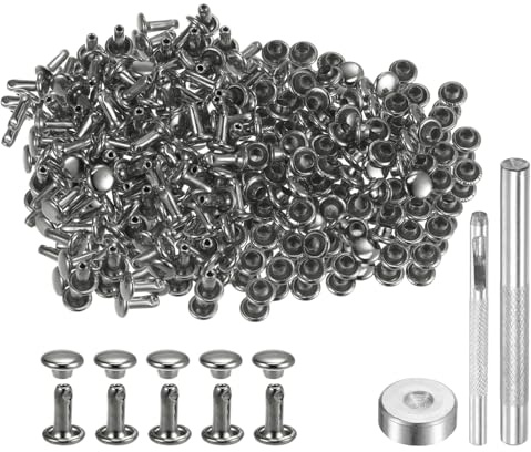 QUARKZMAN 200 Juegos Remaches de Cuero 6mm x 8mm Gris Oscuro. | Metal Doble Tapa Remaches Broches Sujetadores, Con 3 Herramientas de Ajuste, para Manualidades En Cuero Decoración Diy