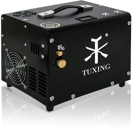 TUXING Compresor de aire PCP 4500 psi, bomba de compresor de aire de alta presión para paintball/tanque de buceo 220 V/12 V (transformador integrado)