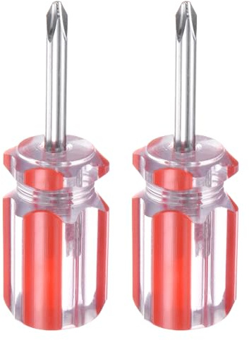 sourcing map Lot de 2 tournevis cruciformes courts PH2 #2 - Tournevis magnétiques CR-V - Petit tournevis de poche pour réparation de bricolage, rouge