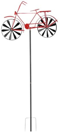 Metal Iron Art Moulin à Vent de Vélo Rouge – Décoration de Jardin Rotative – Décoration Extérieure Unique pour la Maison et Le Jardin – Art Rustique en Fer