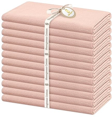 Showgeous 12 Packungen Servietten aus Baumwolle und Leinen, 40 x 40 cm, Servietten aus Baumwoll-Leinen, waschbar und wiederverwendbar, Abendessen für Hochzeit und Party (Rosa)