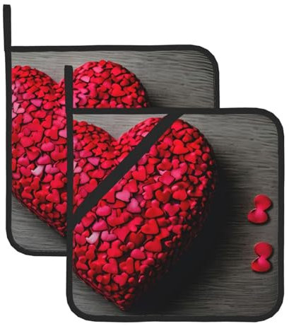 Set di 2 presine con stampa di cuori rossi cadenti, per cucina, donne e uomini, per cucinare al forno a microonde
