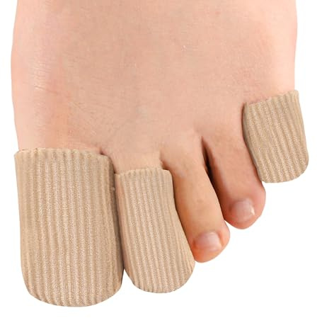 Welnove Tappi e protezioni per dita dei piedi, confezione da 10 pezzi, in silicone infuso con estratto di aloe vera, coperture per dita in tessuto con fodera in gel, cuscinetti per alleviare il dolore