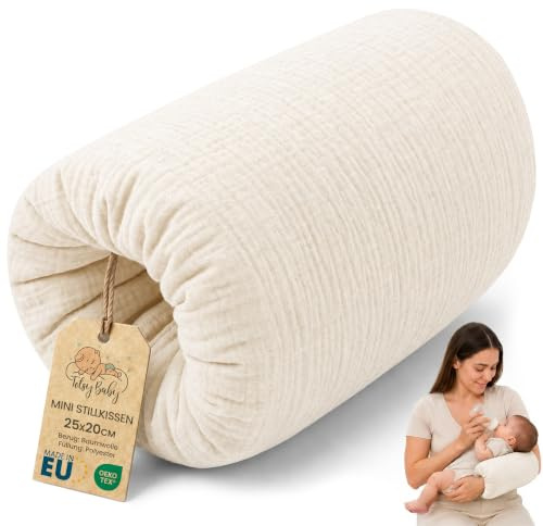 Amningskudde liten Breastfeeding och Nursing Pillow för resor Muslin 20 cm - Amningsmuff armkudde och positioning kudde baby arm amningskudde av mjuk bomull Oeko-Tex Ljusbeige