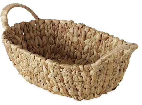 Deko Körbchen aus Wasserhyazinthe mit Henkeln - 34 x 18 cm - Boho Chic Aufbewahrungs Korb aus Seegras geflochten - Vintage Naturfaser Tischdeko Aufbewahrungskorb Bad Büro Küche Organizer