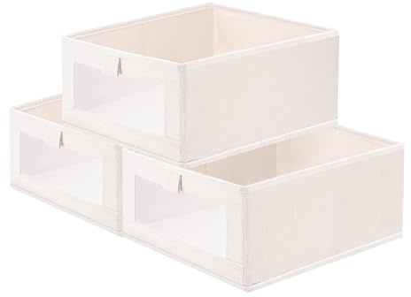 lompyeu Aufbewahrungsbox,3er Set Boxen Aufbewahrung,Faltbox Aufbewahrungskiste Ordnungsbox mit Transparentem Sichtfenster,für Regale, Schränke, Spielzeug und mehr(40 x 27x 17cm)