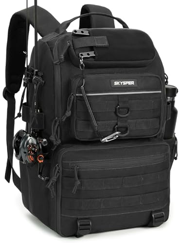 SKYSPER Mochila de Pesca con Soporte para Cañas de Pescar 40L Grande Bolsa Pesca Mochila para Pesca
