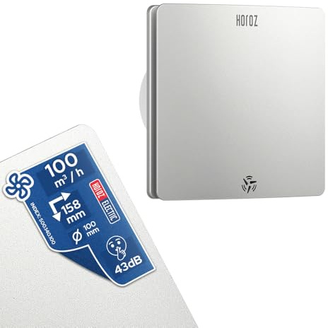 HOROZ ELECTRIC Extractor Baño 100 mm Silencioso Plateado con Filtro 12W FELIX - Extractor de Aire 100 m³/h 43 dB -Ventilación Baño Cocina y Aseo - Antihumedad y Antimoho