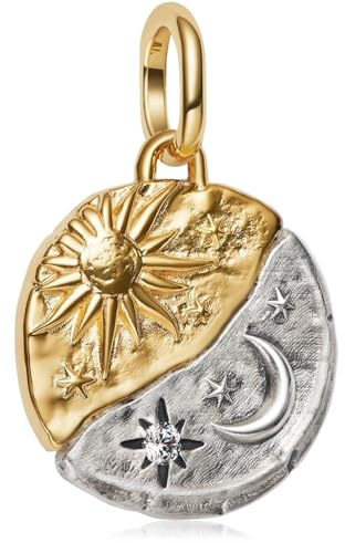 MSPOVOF Médaillon Soleil et Lune Charm, S925 perle en argent sterling, pour bracelets et colliers, pour les femmes cadeau de bijoux