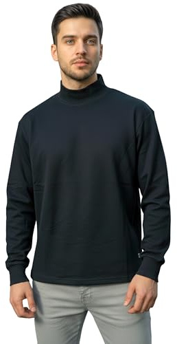 o-day Pull à col roulé pour homme en coton chaud 100 % – Pull col roulé pour homme, coupe confortable et douce – Tailles M-XXL, Noir , Large