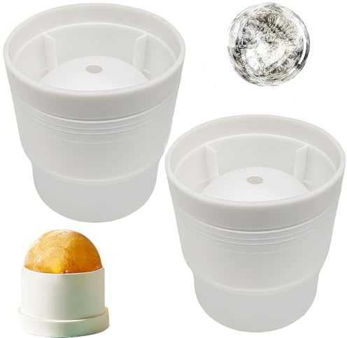 2 stampi rotondi per sfere di ghiaccio, in silicone, per whisky, bevande analcoliche e cocktail, grandi vassoi per cubetti di ghiaccio a lento scioglimento da 6 cm, con rilascio facile, design