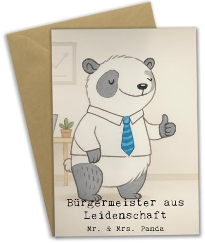 Mr. & Mrs. Panda Grußkarte Bürgermeister Leidenschaft Design - Geschenk, Grußkarten, Wahlen, osterkarten, valentinstagskarte, Rathaus, Spruch, Witzig, einladungskarten, glückwunschkarten