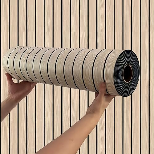 3D Effect Self-Adhesive Wood Slat Peel and Stick Wallpaper, Vinyl Soundproof Waterproof PVC Wall Panel for Interior Wall Decor, Ceiling, TV Background (Oak, 40×300cm)