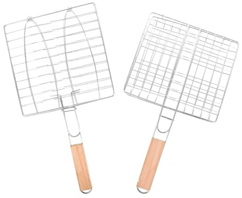 Veemoon 2 pièces Paniers Gril Poisson avec Poignée Accessoires Barbecue Extérieur Filets Grillades Portables pour Camping et Réunions