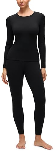 CRZ YOGA Softembrace Fleece Lined Thermal Underwear Set for Women - Soft Casual Base Layer Long Johns Warm Pajamas Top Bottom Black Medium