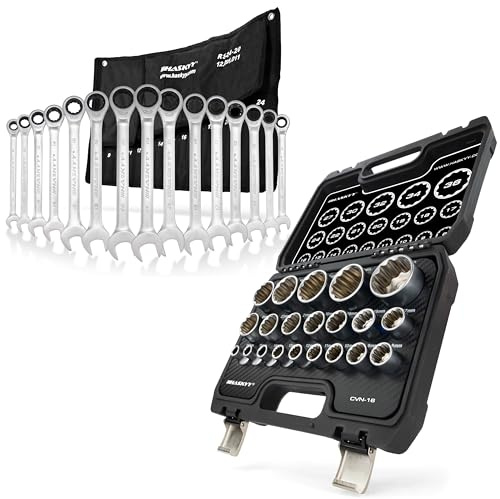 HASKYY Vielzahn Steckschlüssel XZN Satz 8-36 mm 1/2 Zoll & Ratschen Ringmaulschlüssel Set 8-24 mm - CR-V Stahl, 12-Kant, 35-teilig Werkzeug Set