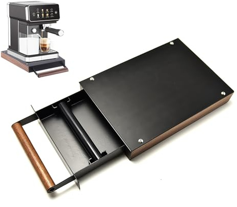 Caja de Golpe de Café cajón，Acero Inoxidable Estilo Extraíble Contenedor de Polvode Residuos de Café Molido，Cajón para Café Espresso de Gran Capacidad con Asa de Madera