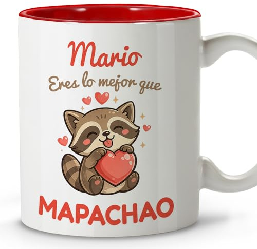 Taza San Valentin Personalizada Apta para Lavavajillas. Tazas Originales para Regalar Hombre y Mujer. Regalos Originales para Parejas. Regalo para San Valentín. Taza Graciosa Cerámica 330ml. MAPACHAO