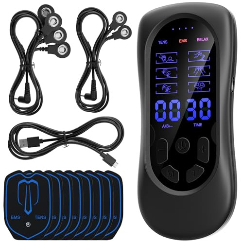 3-in-1 TENS EMS Gerät, innovative 3-Impuls-Technik, flexibles 2-Kabel-System, 6 Modi, 30 Intensitäten, wiederaufladbar per Type-C, zur Schmerzlinderung und Muskelentspannung