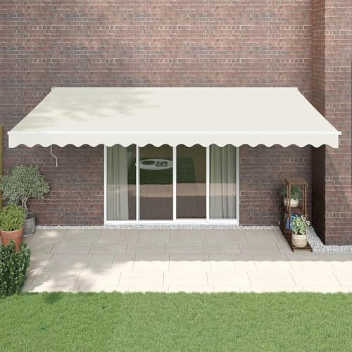 Tenda da sole elettrica con telecomando e manovella, 5 x 3 m, colore crema, braccio snodato retrattile per terrazza e balcone, tessuto resistente ai raggi UV, montaggio a parete, alluminio durevole