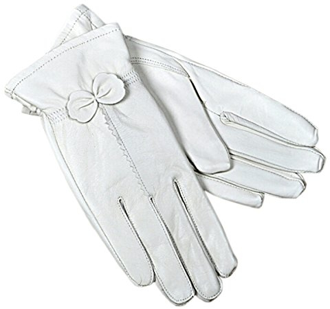 Fletion Damen Luxus Eeichem Lammfell Lederhandschuhe Mit Fleece-Futter, Einheitsgröße, Weiß