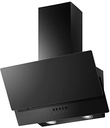 electriQ 60cm Sloping Black Glass Chimney Cooker Hood - 5 Year Warranty