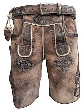 Enjoy Trachten Alpenlife Kurze Herren Lederhose mit Gürtel, Braun, Speckig Walnussantik, Wildbockleder, Krone, Gr. 44-62 (DE/NL/SE/PL, Numerisch, 54, Regular, Regular, Hellbraun)