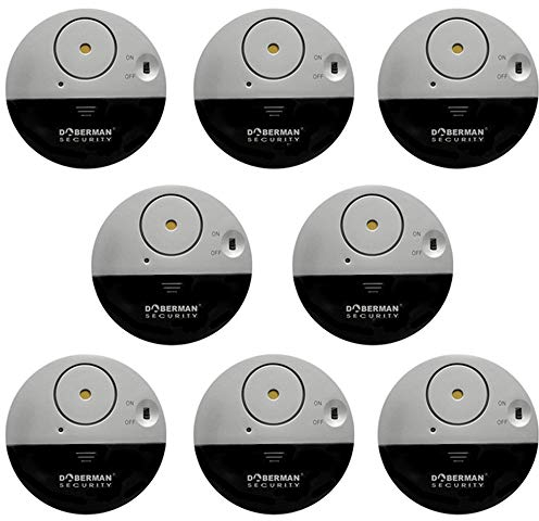 WER Doberman Security Slim Loud 100dB Alarm and Vibration Sensors-Modern & Ultra-Thin Design Compatible with Home, Office, Dorm Room or Even RVs (8-Pack)